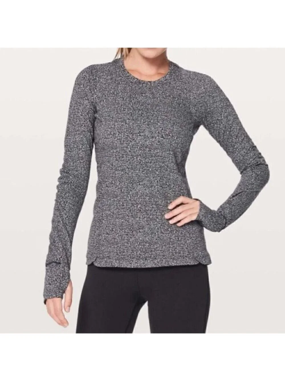 Lululemon Black White Gray‎ Runderful Long Sleeve Pullover Running Top Size 10